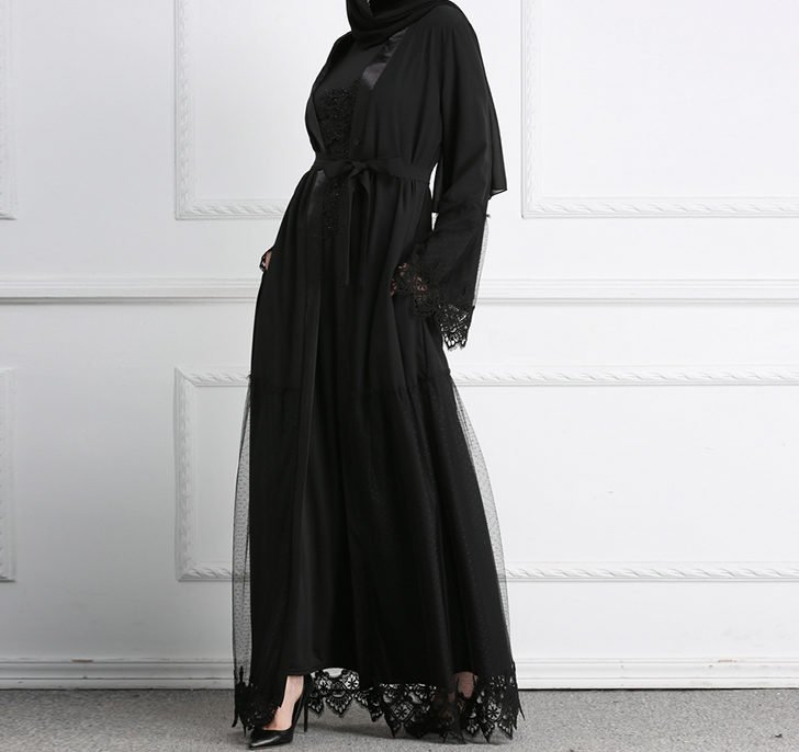 black abaya with white lace