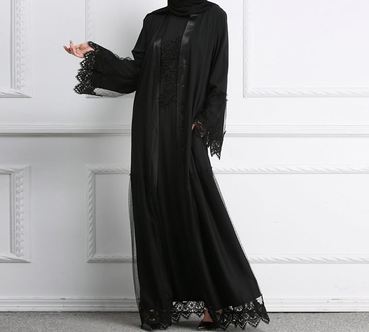 LACE TULLE ABAYA | Black Abaya Dress for Sale Online | Lebiska