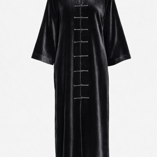 Charcoal Black Velvet Chinese Style Abaya Kimono