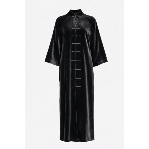 Charcoal Black Velvet Chinese Style Abaya Kimono
